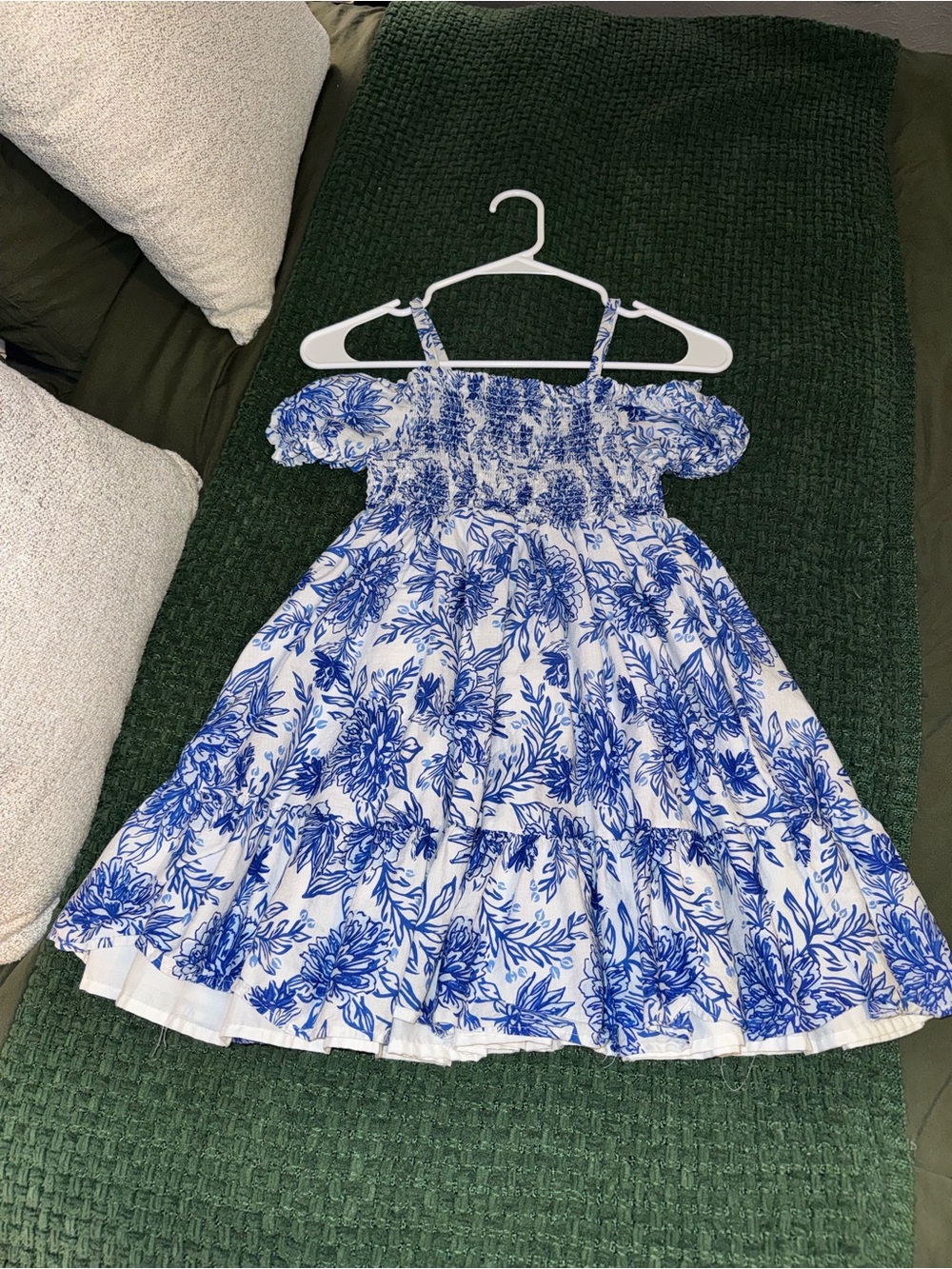 Joie Blue & White Floral Off-Shoulder Girls Dress